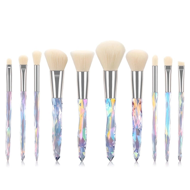 Crystal Set of 10 MakeUp Brushes in Clear Pouch - Cream
