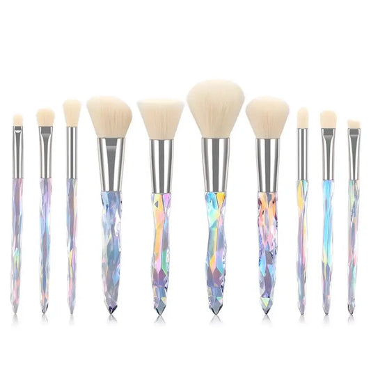 Crystal Set of 10 MakeUp Brushes in Clear Pouch - Cream
