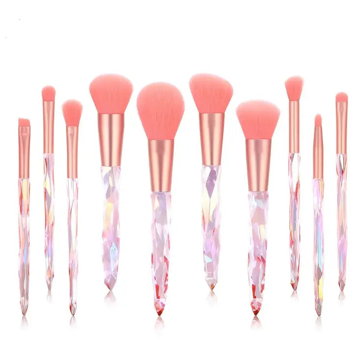 Crystal Set of 10 Make Up Brushes in Clear Pouch - Orange