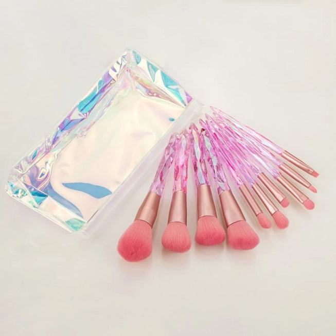 Crystal Set of 10 Make Up Brushes in Clear Pouch - Orange