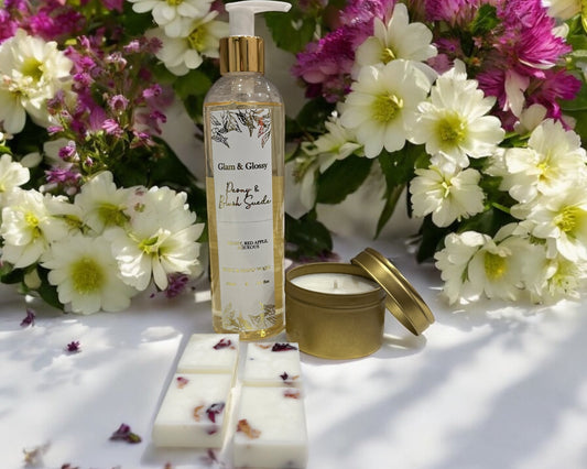 Peony & Blush Suede Candle, Body & Hand Wash & Wax Melt Gift Set