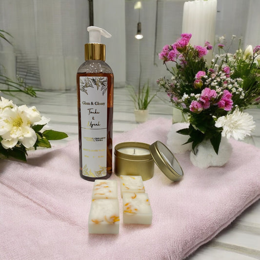 Tonka & Myrrh Candle, Body & Hand Wash & Wax Melt Gift Set