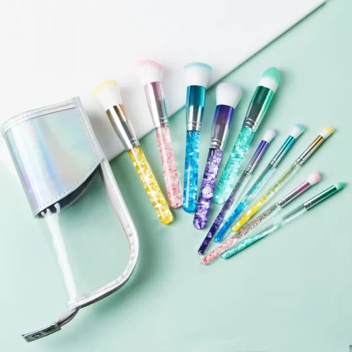 Fluid Crystal Make Up Brush in Clear Pouch - Multicolour