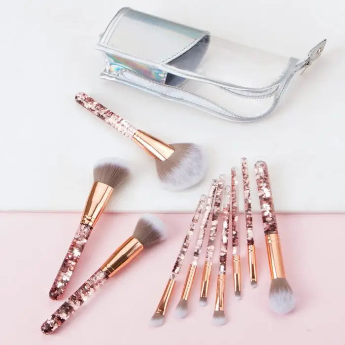 Fluid Crystal Make Up Brush in Clear Pouch- Pink